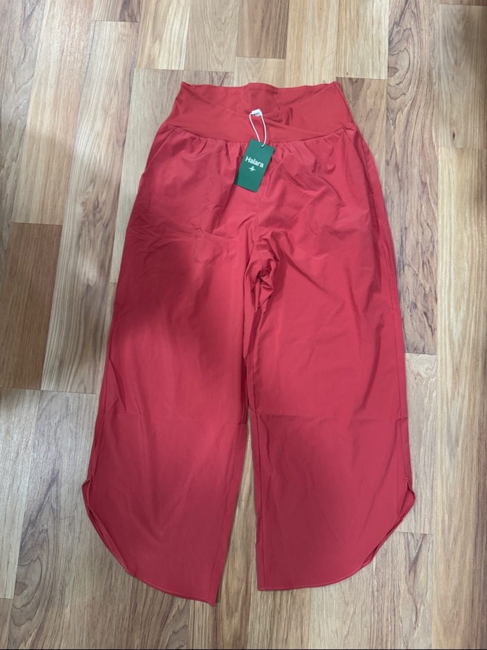 HALARA Womens Orange-Red Wide-Leg Pull-On Pants Yoga Capri